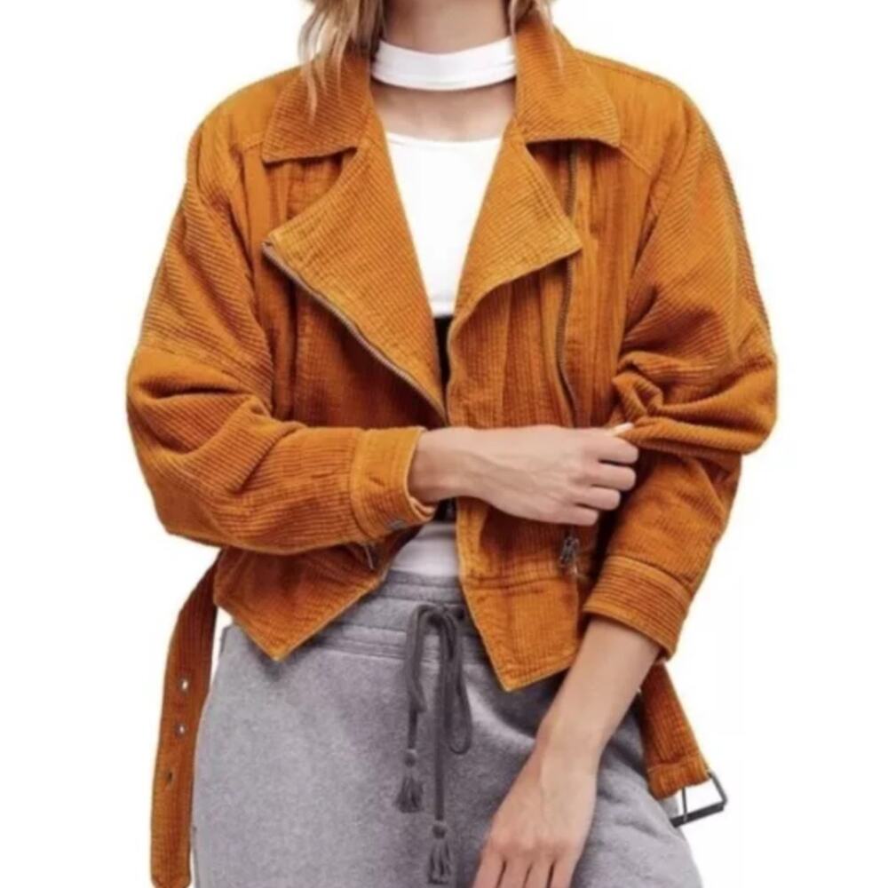 Free People Slouchy Dolman Moto Jacket in Mustard Color Size: XS